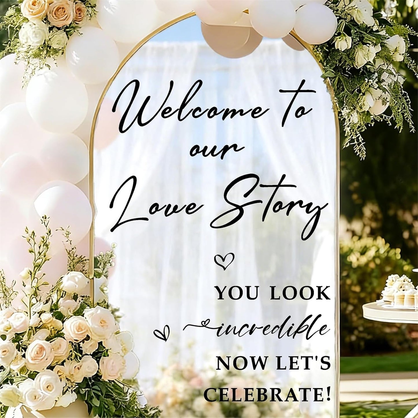 Custom Name Welcome to Our Wedding Signs Personalized Wedding Mirror Decals Selfie Mirror Decal for Wedding Entry Reception Display Golden Date Marriage DIY Vinyl Lettering Welcome Party Decoration