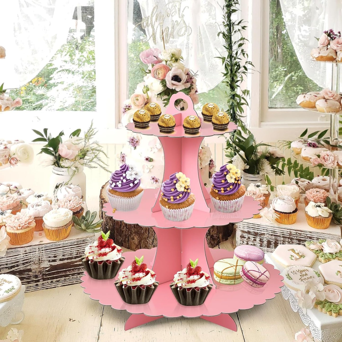 Soleebee 3-Tier Cupcake Stand, Cardboard Cupcake Tower, Dessert Cup Cake Stand Tower for Birthday Wedding Party Decoration, Cupcake Tier Stand 1 Set (Black)