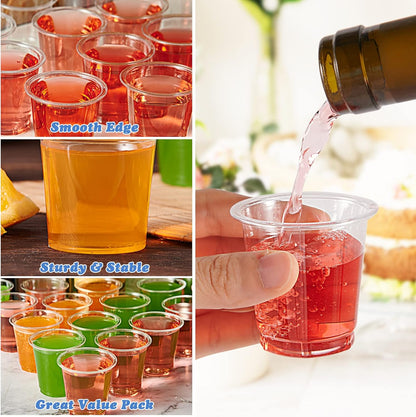 Lilymicky 500 PACK 1 oz Plastic Shot Glasses, 1 Ounce Clear Disposable Party Cups for Vodka, Whiskey, Tequila, Mini Plastic Containers for Sauce, and Sample Tasting