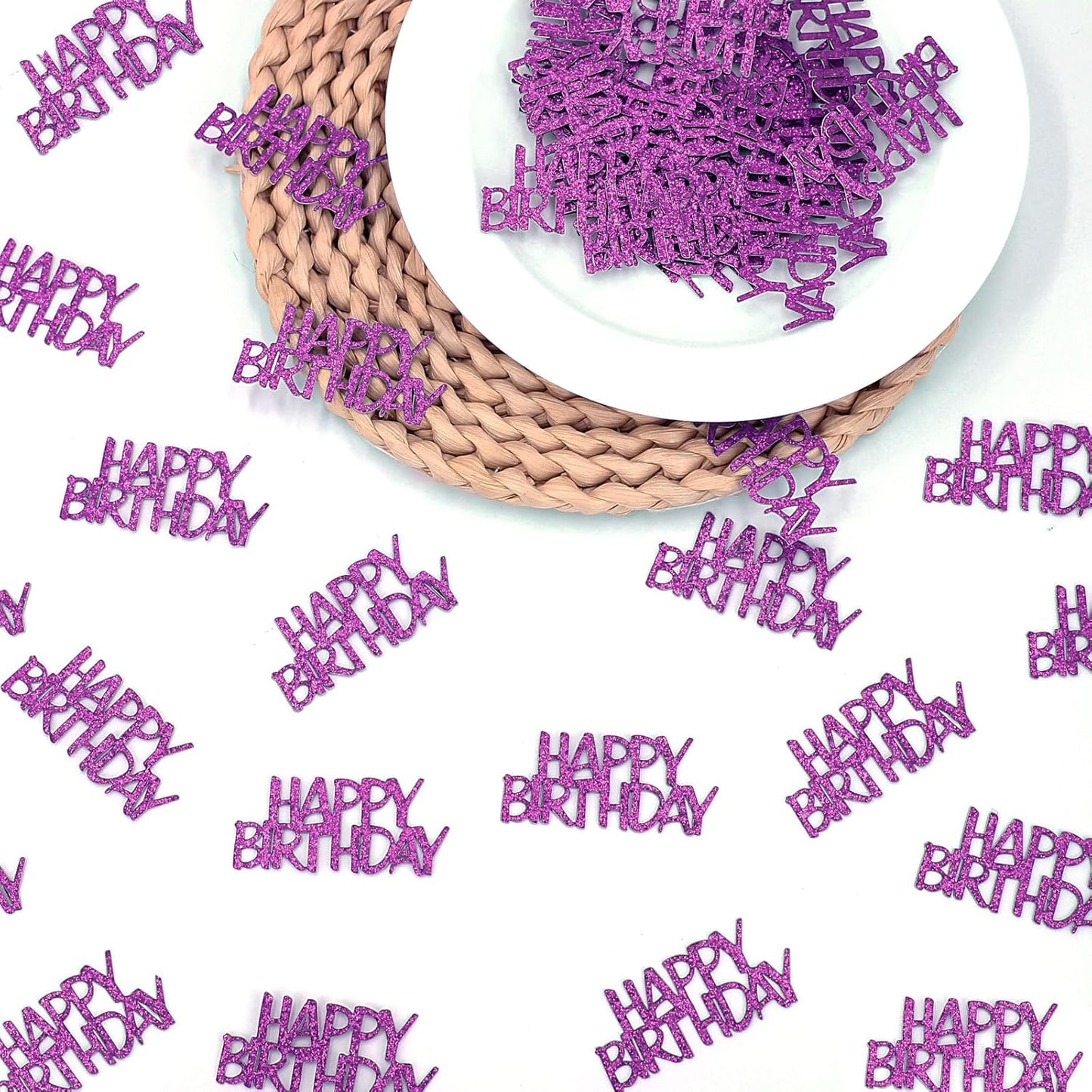 Pink Happy Birthday Confetti - Girl Birthday Party Decorations - Light Pink Glitter Scatters for Baby Girl Party Table Decor Supplies - 100PC