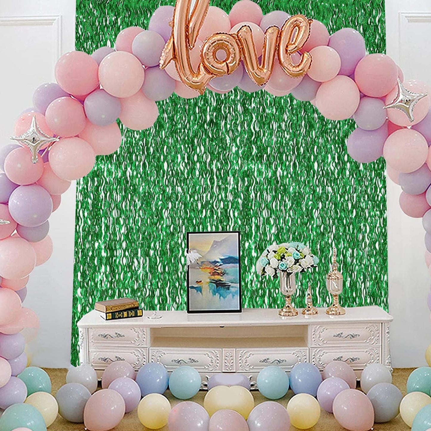 3 Pack Colorful Foil Fringe Curtain Backdrop - 6.6 x 3.3 ft Wavy Rainbow Tinsel Backdrop Curtain Metallic Streamers Iridescent Holiday Photo Booth Party Decorations