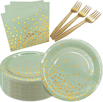 White and Gold Paper Plates Napkins Party Supplies,Disposable Gold Dot Paper Dessert Plates,105 PCS Birthday Plates and Napkins Party Supplies for Wedding(Serves 35 Guests 7")