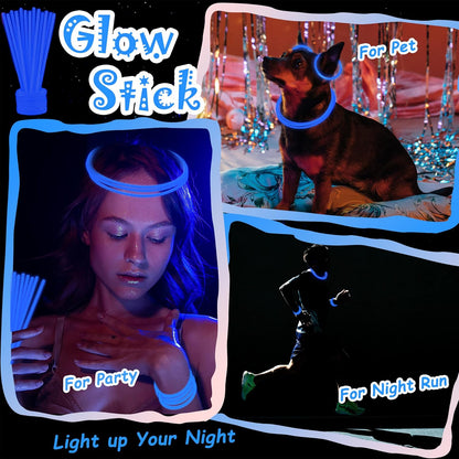 100 pk 8" Glow Sticks Bulk Party Favors, Light up Glow Necklaces & Bracelets in the Dark Party Supplies For Christmas Halloween 4th of July Birthday Neon Party (100 * Blue)