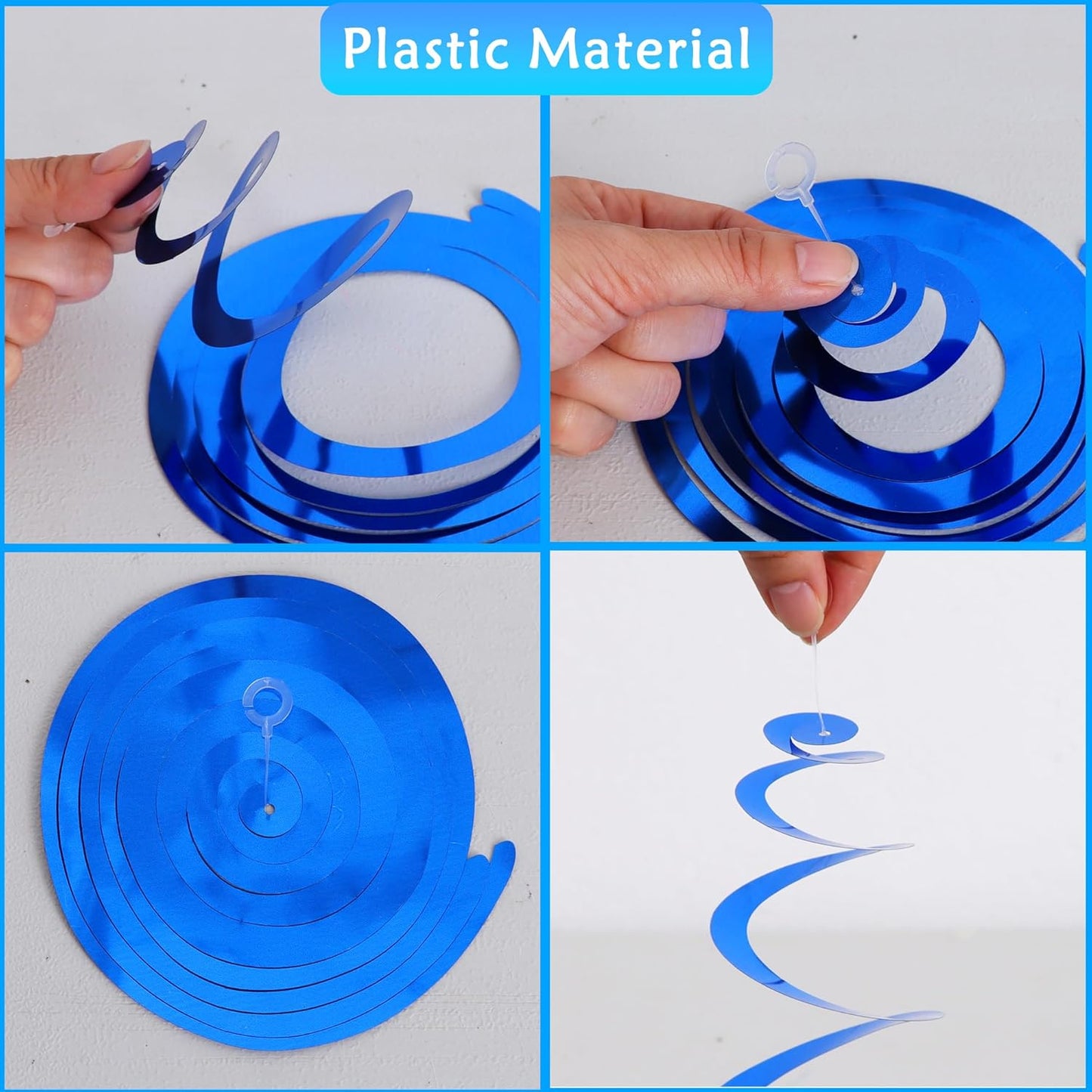 BEISHIDA Blue Blue Silver Hanging Swirls Party Decorations Plastic Streamer for Ceiling, Birthday Hanging Party Supplies, Pack of 30