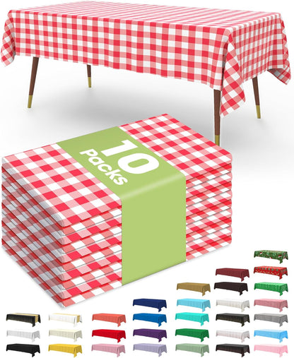 Pureegg Plastic Table Cloth 10 Pack, 54 x 108 Inch Disposable Table Cloths for Party, Picnic and Wedding, Rectangle, White - Colors A