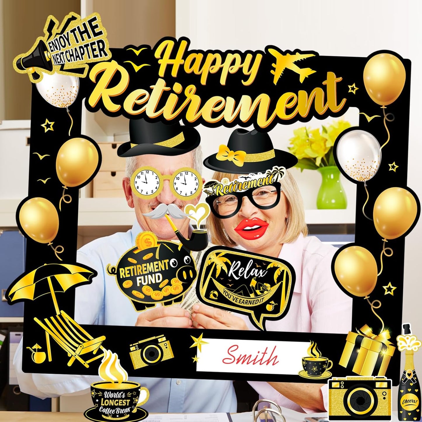 HOWAF Retirement Party Photo Booth Props Kit - 26pcs Selfie Props & 1 Frame, Fun Retire Party Favors