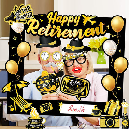 HOWAF Retirement Party Photo Booth Props Kit - 26pcs Selfie Props & 1 Frame, Fun Retire Party Favors