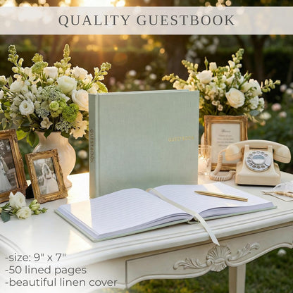 ZICOTO Beautiful Linen Wedding Guest Book for Your Wedding Reception - Simply Elegant Guestbook to Sign in and Add Polaroid Photos - The Perfect Baby Shower Guest Book and Addition to Your Big Day