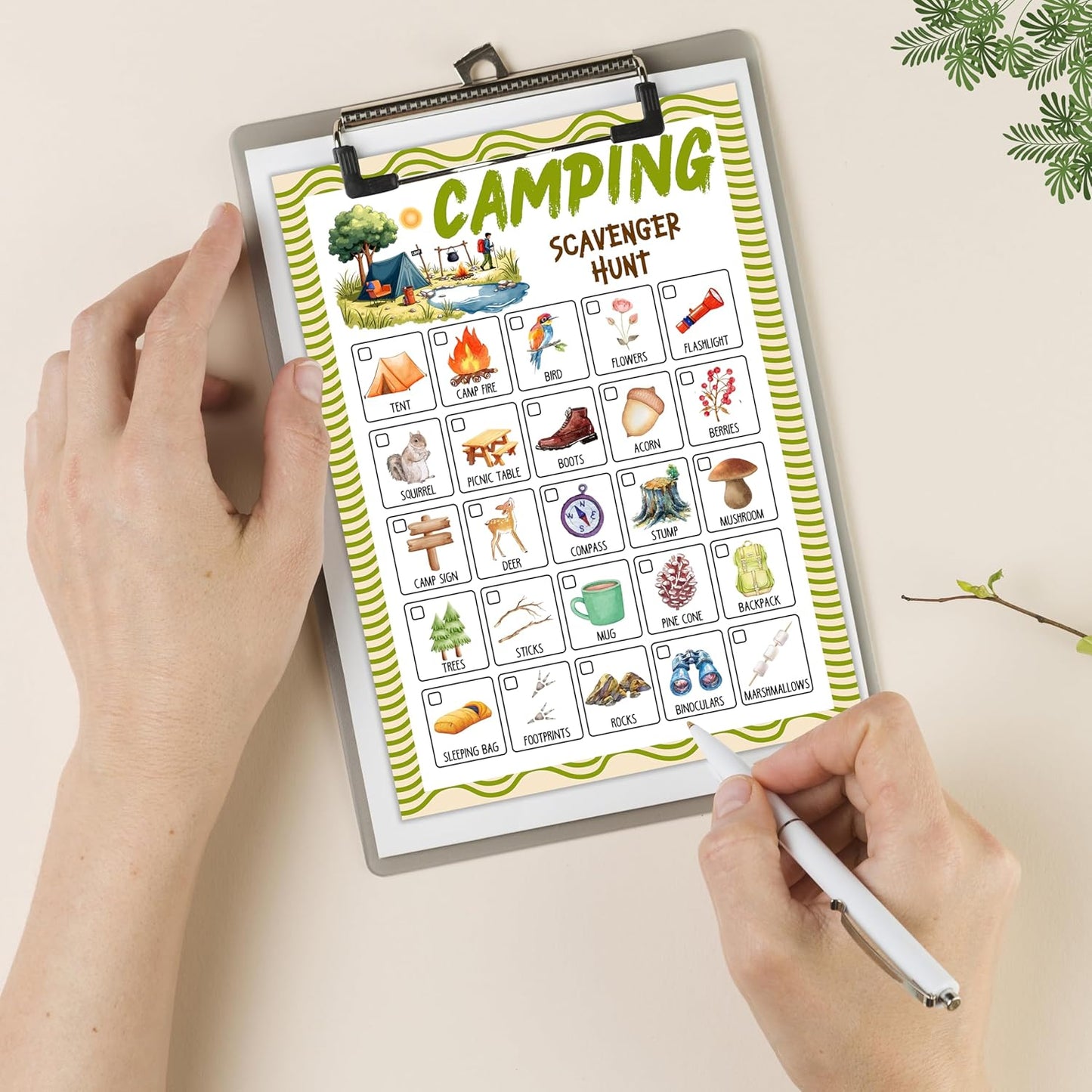 Camping Scavenger Hunt Cards, Seek and Find Camping Games, Outdoor Scavenger Hunt Game for Adults, Nature Treasure Hunt Game, Camping Party Decorations, Spring Summer Holiday Party Supplies -04