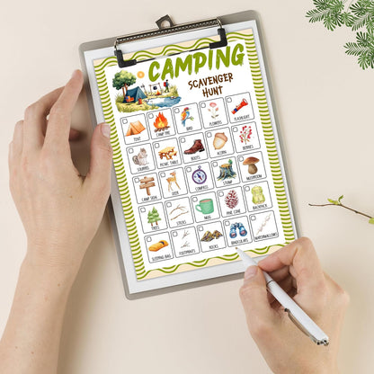 Camping Scavenger Hunt Cards, Seek and Find Camping Games, Outdoor Scavenger Hunt Game for Adults, Nature Treasure Hunt Game, Camping Party Decorations, Spring Summer Holiday Party Supplies -04