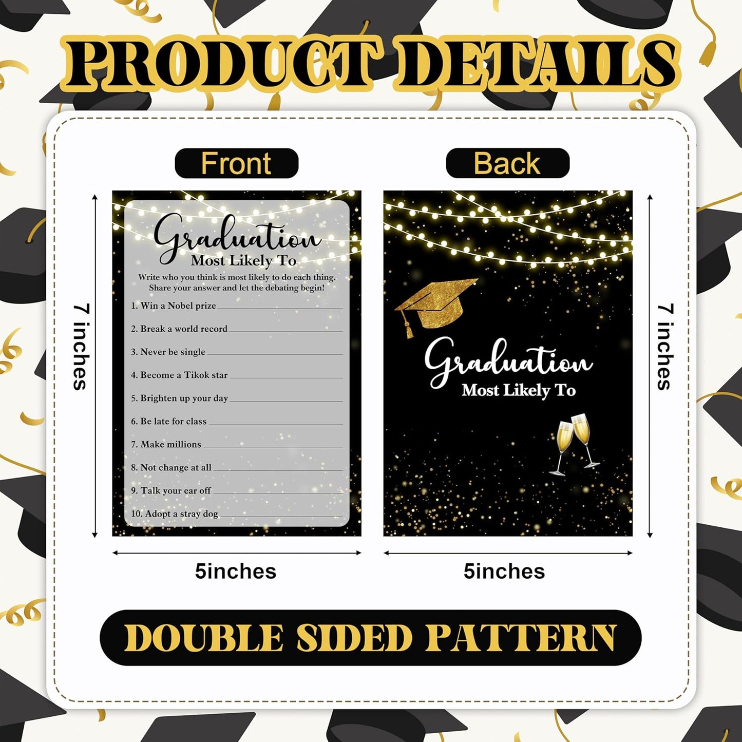 Graduation Games, Black Gold Grad Party Game Cards for Adults, Graduation Guest Bingo Games, Graduation Celebration Party Favors Supplies, 25 Pack (08)