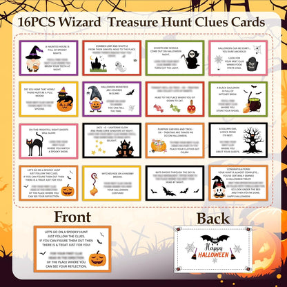 Halloween Scavenger Hunt Clue Cards, Magical Scavenger Hunt Games for Adults, Halloween Fall Pumkin Holiday Birthday Party Supplies Activities Outdoor Indoor(16 Clues Cards with Envelopes), 11