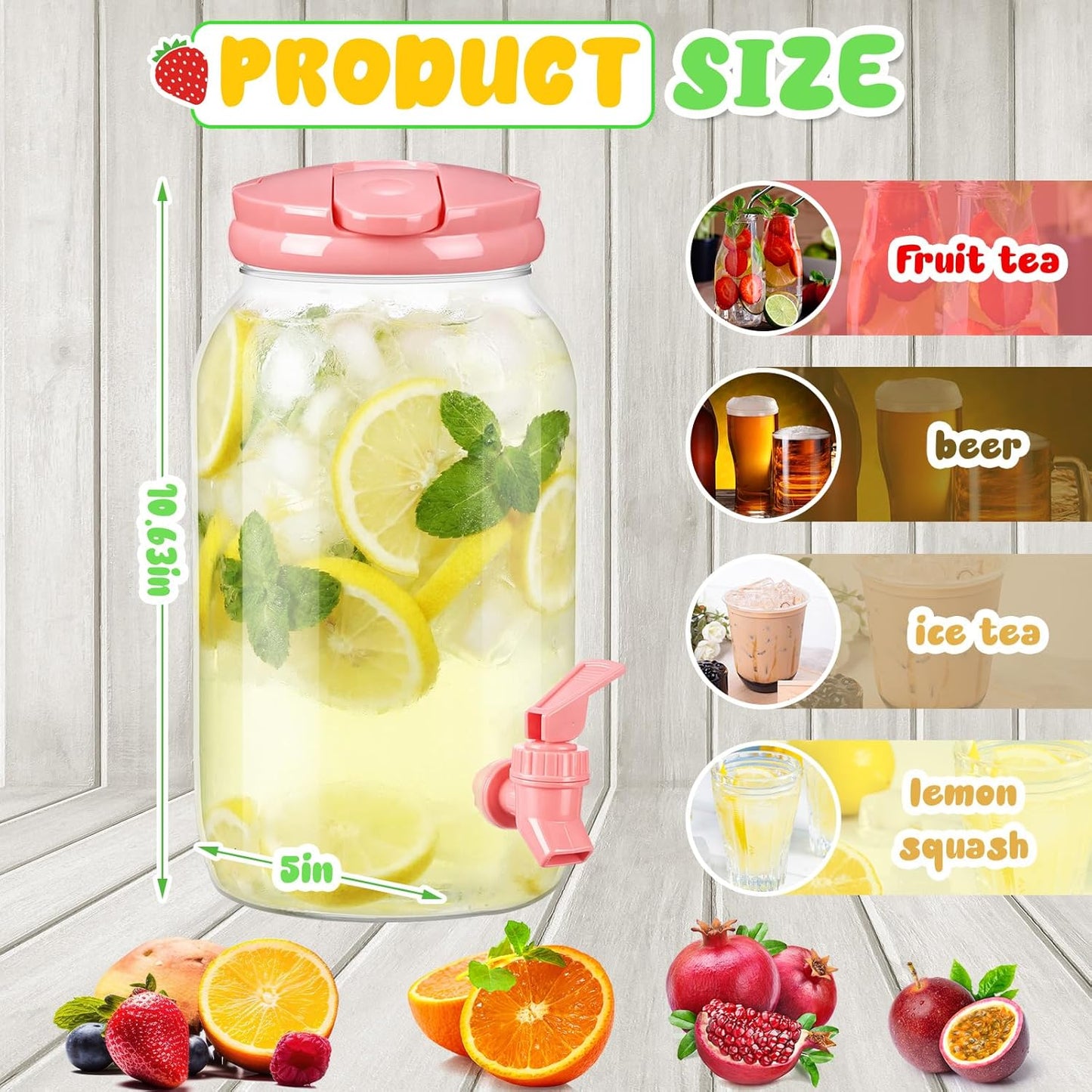 Havawish 2 Pcs 1 Gallon Plastic Beverage Dispenser with Spigot Clear Summer Kitchen Fridge Drink Dispenser for Parties Lemonade Juice Tea Beer Cold Water (Red,Cylinder)