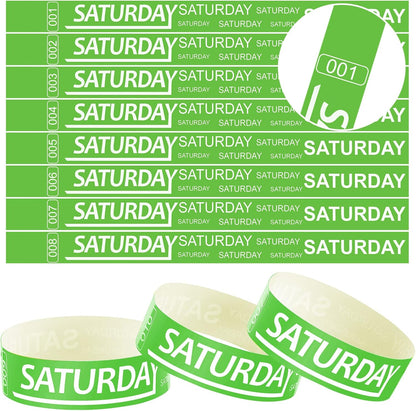 Henoyso 600 Pcs Saturday Paper Wristbands Event Admission Paper Bracelets Numbered Waterproof Party Armbands for Events Day of the Week(Red)