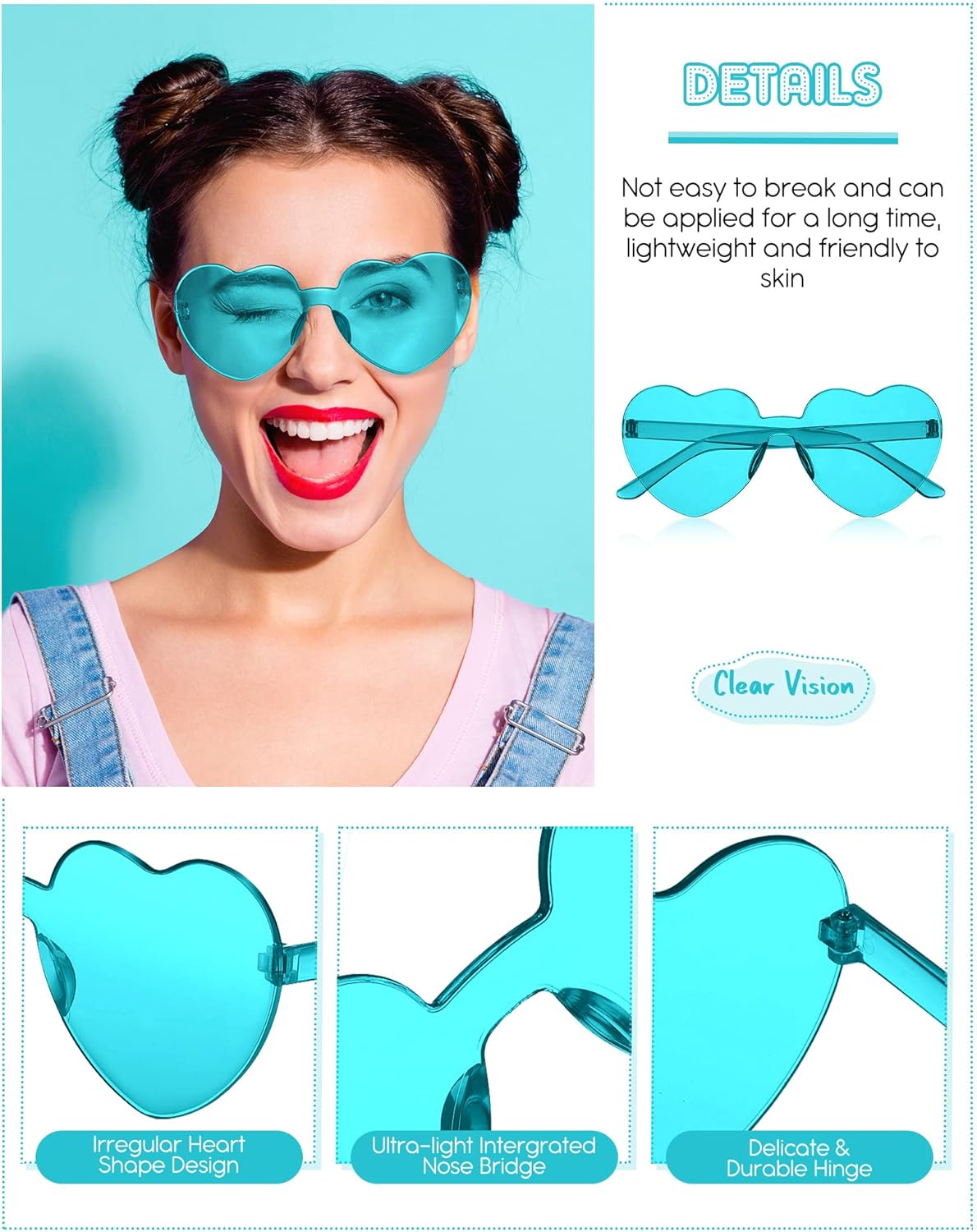 Frienda 20 Pairs Heart Shaped Sunglasses Rimless Candy Color Glasses for Women Men Party Favor