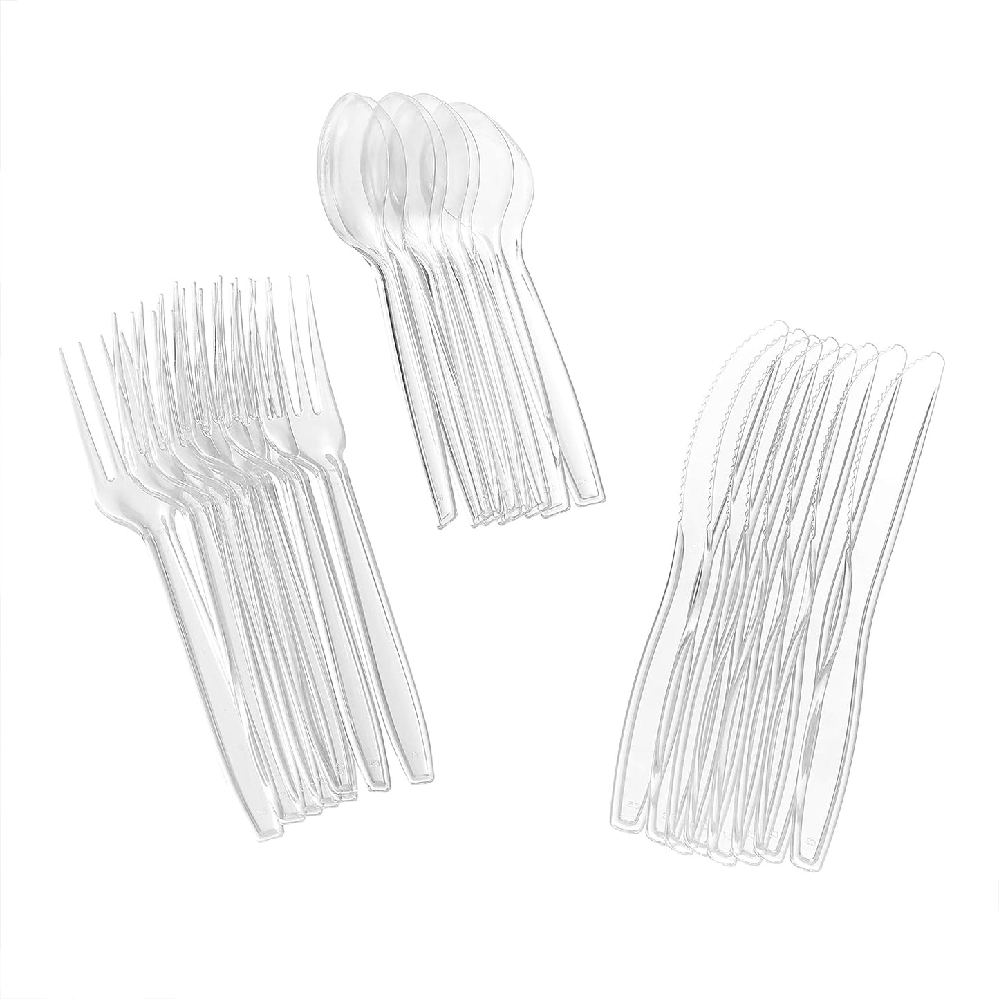 Glad Clear Disposable Cutlery Set with Heavy Duty Plastic Forks, Knives, and Spoons, Reusable Dishwasher Safe Plastic Utensils for Parties and Everyday Use, 240 Count