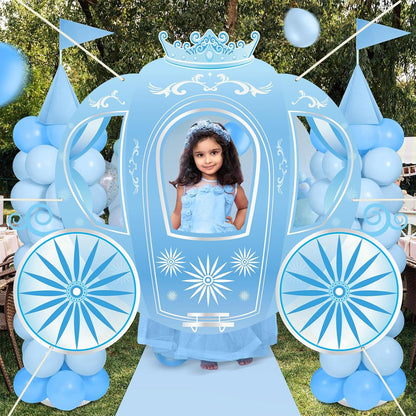 Snowflake Princess Carriage Photo Prop Background Winter Wonderland Selfie Frame Photography Blue Carriage Backdrop Banner 63" Fairy Tale Photo Booth for Winter Snow Holiday Birthday Party Decoration