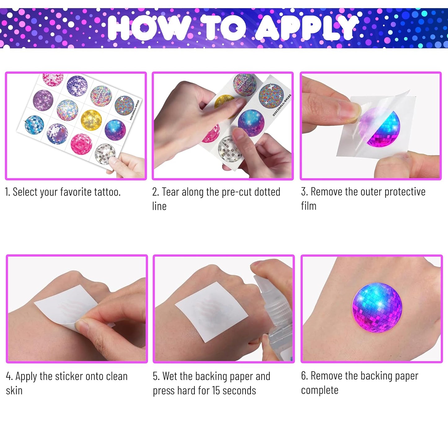 96PCS Disco Ball Temporary Tattoos Pre-Cut 70s Themed Birthday Party Favors Decorations Supplies Decor Cute 1970s Dance Dancing Tattoo Stickers Gifts For Kids Girls Boys Prizes Carnival