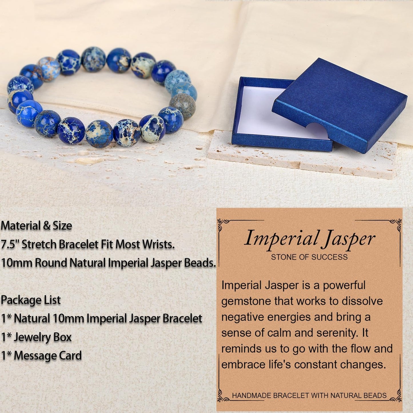 LPBeads Handmade Natural Gemstone Stretch Elastic Bracelet Healing Crystal Round Stone Beads Jewelry Gifts for Women Men