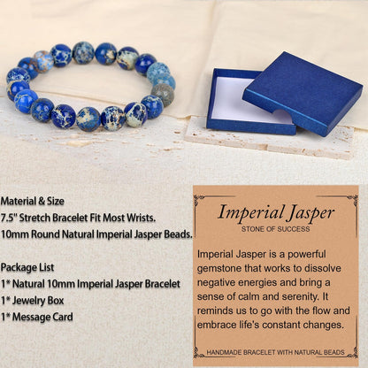 LPBeads Handmade Natural Gemstone Stretch Elastic Bracelet Healing Crystal Round Stone Beads Jewelry Gifts for Women Men