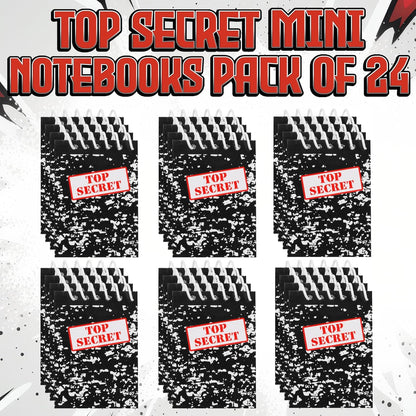 Bedwina Top Secret Mini Notebooks for Kids Party Favors - (Pack of 24) Spiral Small Notebook Pads for Murder Mystery Party Decor, Secret Agent Spy or Crime Detective Themed Parties, Goody Bag Notepads