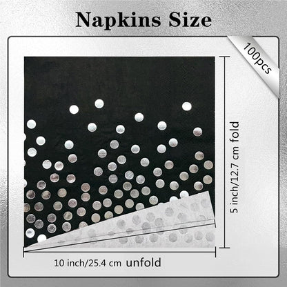 100PCS Blue Party Napkins Gold Dot Cocktail Paper Napkins Beverage Napkin for Birthday Wedding Dinner Disposable Supplies