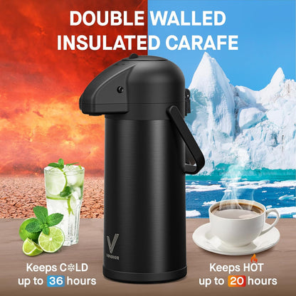 Coffee Carafe for Keeping Hot - 102oz/3L Airpot Coffee Dispenser with Pump - Insulated Stainless Steel Hot Beverage Dispenser for Parties - Thermal Carafe for Hot Drinks Water Tea Chocolate
