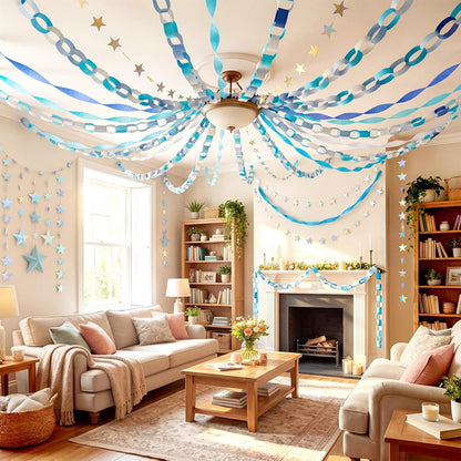 TaoBary Decorations Crepe Streamers Sheet Paper Strips Chain Garland Star Hanging for Party Birthday Wedding Decor(600,Pastels,Same Size)