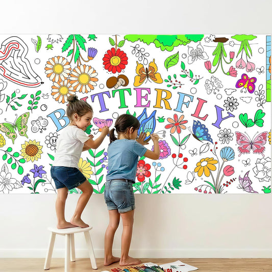 Kids Coloring Tablecloth, Easter Bunny Egg Chick Theme Paper Coloring Poster, 31 x 72 Inch Spring Holiday Coloring Activity Party Table Cover
