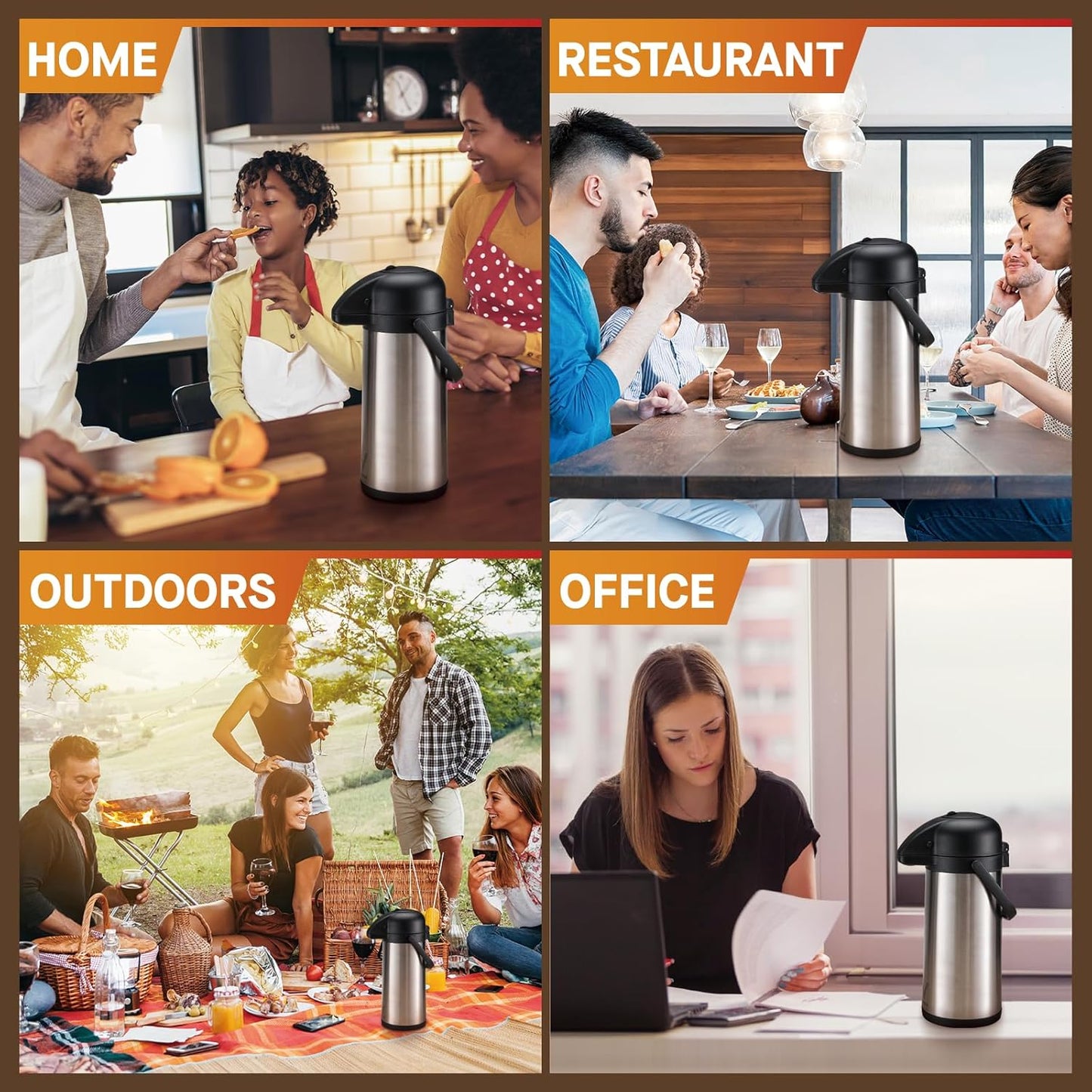 Coffee Carafe for Keeping Hot - 102oz/3L Airpot Coffee Dispenser with Pump - Insulated Stainless Steel Hot Beverage Dispenser for Parties - Thermal Carafe for Hot Drinks Water Tea Chocolate