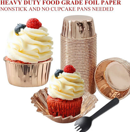 Cupcake Liners with Lids 50 Pack,LNYZQUS 5oz Large Foil Cupcake Cups Muffin Tins,Disposable Baking Cups Muffin Liners Wrappers Holders for Wedding Valentine-Pink in gold