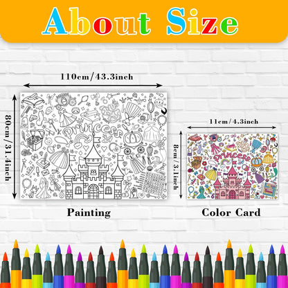 43.3x31.5 Summer Coloring Poster with Picture, Giant Cute Painting Poster, Large Coloring Tablecloth for Classroom Home Birthday Party Supplies Favor