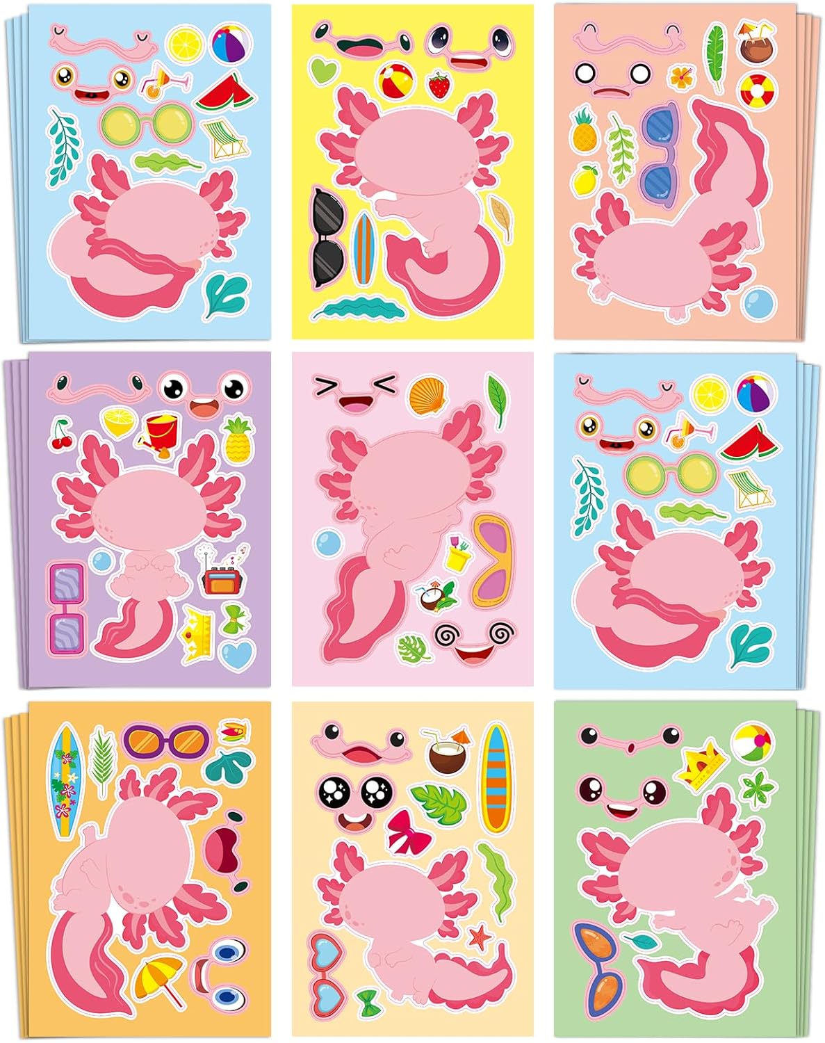 Aowplc 36 Pcs Make-A-Face Sticker Sheets Kids Party Favors Mix and Match Stickers with Dinosaurs, Mermaids, Unicorns, Horses, Farm & Sea Animals for Parties, Birthdays, Classroom Activities & Crafts