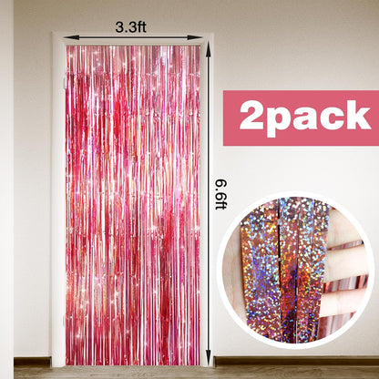 2 Pack Shiny Silver Tinsel Foil Fringe Curtains, 3.3ft x 6.6ft Iridescent Streamers Party Photo Backdrop for Birthday, Wedding, Engagement, Bachelorette Party Decoration
