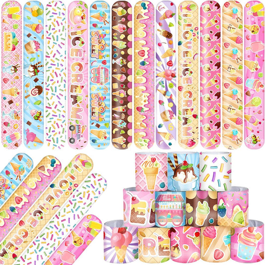 48 PCS Ice Cream Slap Bracelets Party Favors Ice Cream Wristbands Bracelets Goodie Bag Fillers for Ice Cream Birthday Decorations Supplies for Class Reward Prizes Gift