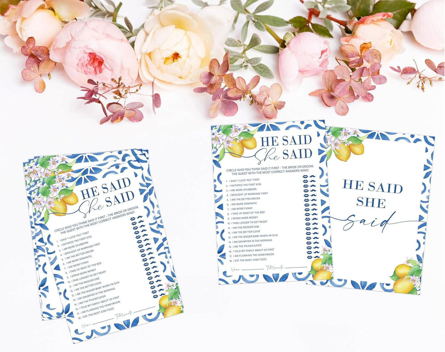 Mediterranean Lemon Bridal Shower Bingo Game with Blank Squares, Pack of 30 Game Cards, Bridal Shower Decorations, Wedding Engagement Decor, Bachelorette Party Supplies - KR30