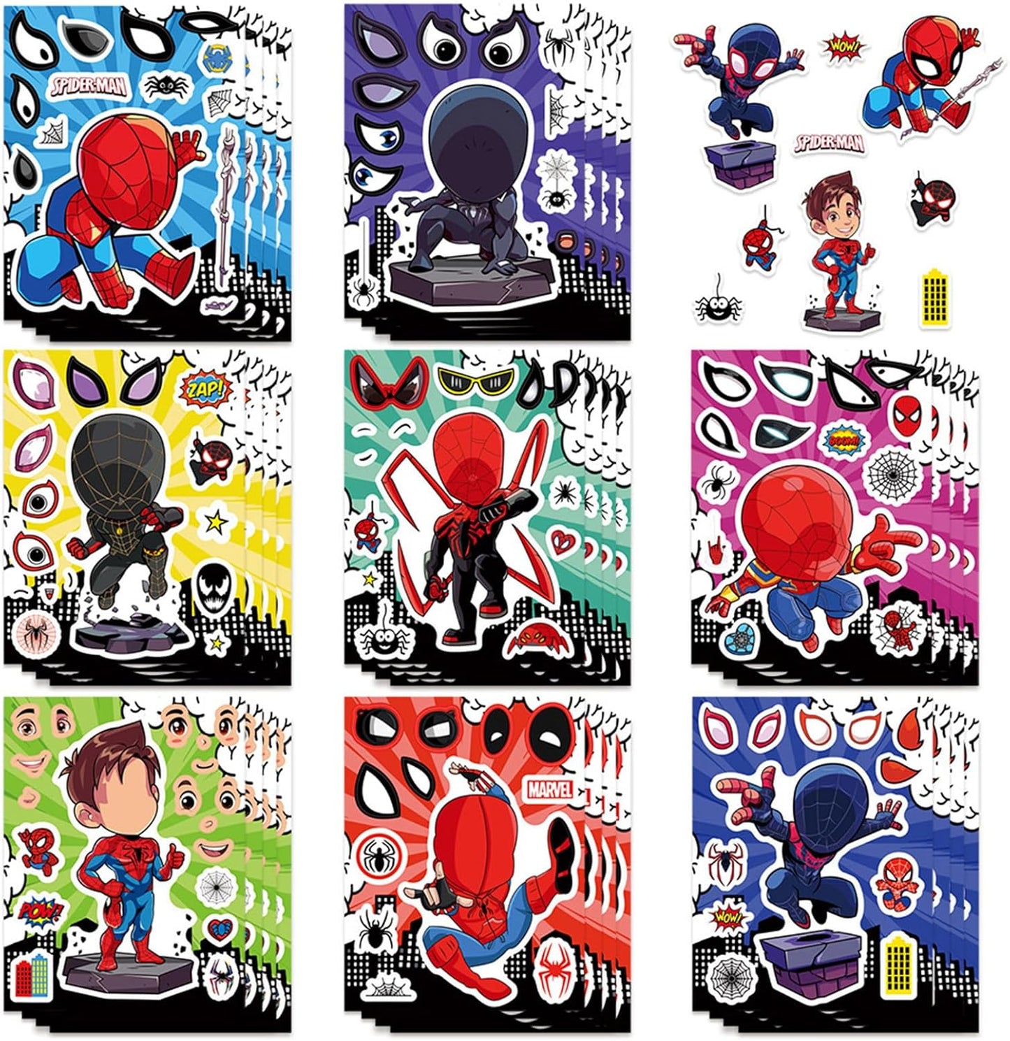 24 Sheets Cool Monster Sticker Cute Cartoon Charaters Make Your Own Sticker, Make a Face Stickers Party Favors Activities Gifts (c)
