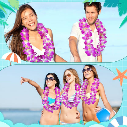 Sherr 24 Pcs LED Leis Light Up Purple and Gold Hawaiian Flower Necklaces, Graduation 2026 Party Supplies, Class of 2026 Leis for Beach Wedding Luau Glow Party Favors