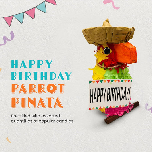 Pinata Pre-Filled with Assorted Quantities of Popular Candies and Attached Message Tag for Friends, Family, Children and More (Happy Birthday)