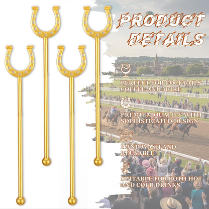 6 Inch Derby Drink Plastic Stirrers Swizzle Sticks for Cocktails Coffee Reusable U Shaped Horseshoe Drink Stirrers for Coffee Beverage Party Bar Weddings Events(Gold,30 Pcs)