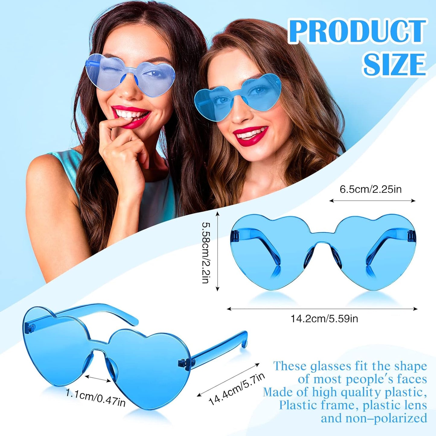 Frienda 8 Pairs Heart Shaped Sunglasses for Women Rimless Heart Glasses Candy Color Sunglasses for Party Favor