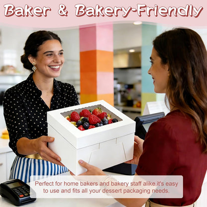 Unokit Packpal 20-Pack Cake Boxes 12 Inch - Cake Containers with Cake Boards, Disposable Cake Carrier with Window, Easy Assemble Cake Packaging Boxes for Birthday, Wedding Party & Bakery