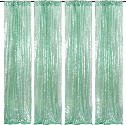Poise3EHome Black Sequin Backdrop Curtains, 2 Panels 2FTx8FT Glitter Photo Booth Backdrop for Halloween Birthday Bachelorette Wednesday Twilight Party Decorations