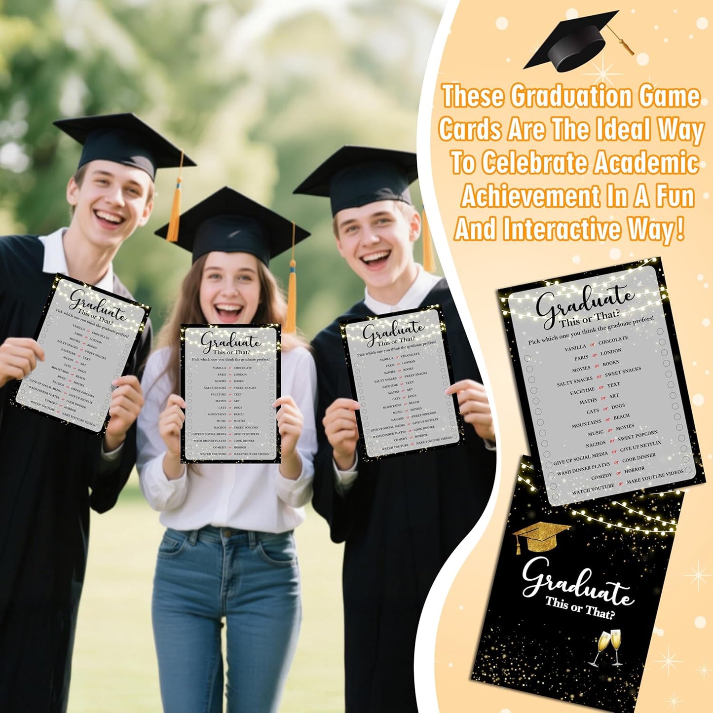 Graduation Games, Black Gold Grad Party Game Cards for Adults, Graduation Guest Bingo Games, Graduation Celebration Party Favors Supplies, 25 Pack (08)