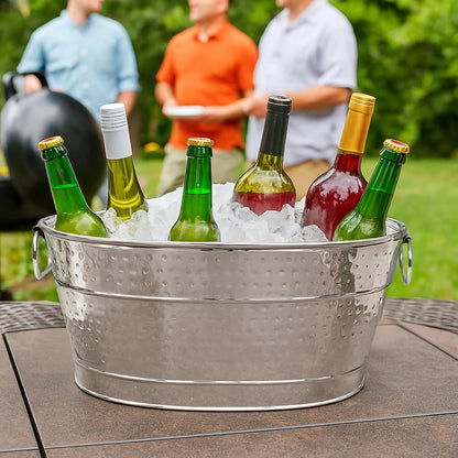 BREKX Galvanized Beverage Tub for Parties, Oval Drink Bucket with Handles, Colt Copper Finish Wine Cooler Bucket for Home Bar (15-Quarts, 16-Bottles), Long-Lasting for Years of Celebrations