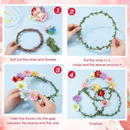 Zeyune 20 Sets Spring Tea Party Favor Flower Crowns Making Kit, Make Your Own Flower Crown Wreath Garland Headbands Craft Kit Handmade DIY Fairy Floral Hair Accessories Gift for Women(Daisy)