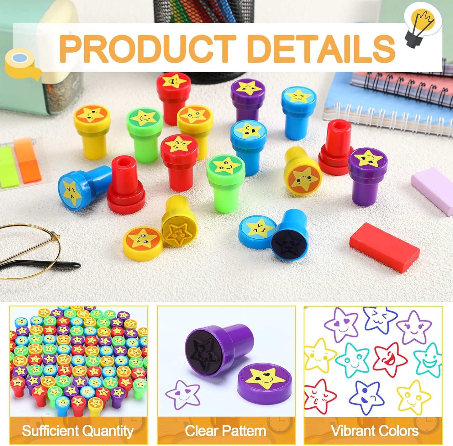 Yexiya 100 Pcs Star Stampers Mood Expressions and Comments Photosensitive Teacher Review Stamps Bulk Education Review School Prizes Supplies and Party Favors