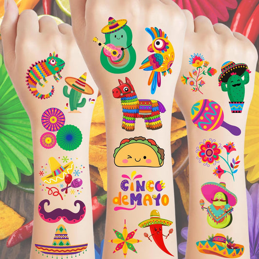 Cinco De Mayo Temporary Tattoos - Cinco De Mayo Decorations Fiesta Party Decorations Supplies Accessories Traditional Mexico Fiesta Party Favors Mexican Design Taco Celebration Gift Idea For Family