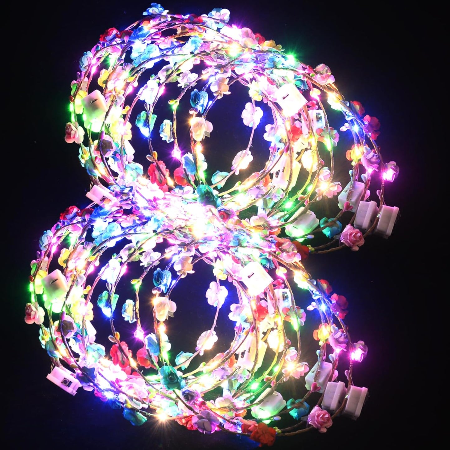 QSJQllo 20 Pcs LED Flower Crowns Headbands,Light Up Headbands For Women,Glow In The Dark Headband Wreath,Suitable For Birthdays,Weddings, Halloween, Christmas, Role-Playing, Beach Parties