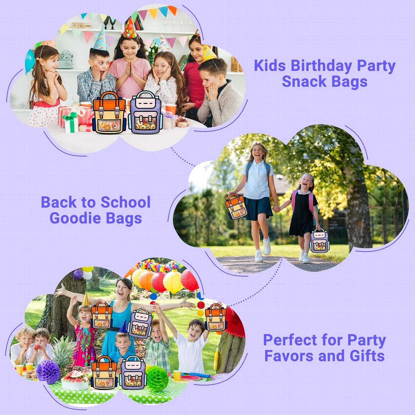 30 PCS Bulk Gift Bags for Kids with Handle,Children Large Goodie Bags with Stand-up Bottom, Grip Seal Party Favor Bag, Students Back to School Treat Bag, Cute Snack Candy Bags for Birthday, Classroom